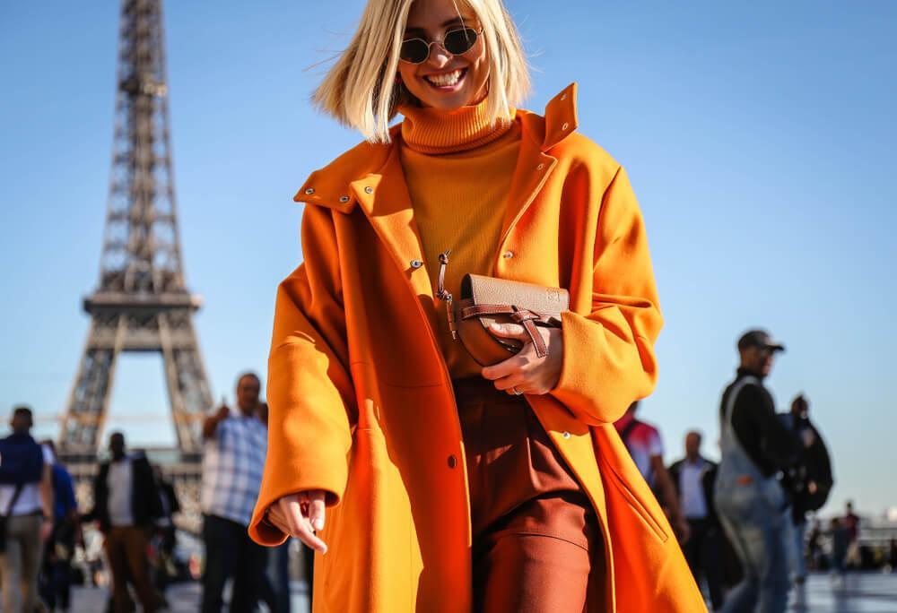 Woman wearing amber clothes